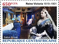 Stamp, Queen Victoria 1819–1901, Royal Salon, Central African Republic,  , Queens, Railways