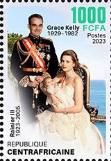 Stamp, Rainier III 1923–2005, Grace Kelly 1929–1982, Central African Republic,  , Princes, Princesses, Royalty