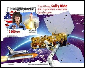 Souvenir Sheet, Sally Ride (1951–2012), Central African Republic,  , Anniversaries and Jubilees, Astronauts