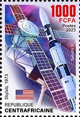 Stamp, Skylab, 1973, Central African Republic,  , Space Traveling, Космический корабли