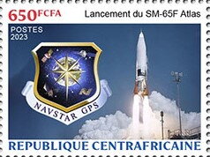 Stamp, SM-65F Atlas, Central African Republic,  , Outer Space, Space Traveling, Космический корабли