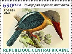 Stamp, Stork-billed Kingfisher (Pelargopsis capensis burmanica), Central African Republic,  , Animals (Fauna), Birds, Kingfishers