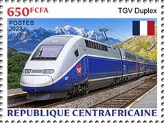 Stamp, TGV Duplex, Central African Republic,  , Locomotives