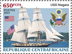 Stamp, USS Niagara, Central African Republic,  , Sailing Ships, Ships