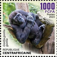 Stamp, Western Lowland Gorilla (Gorilla gorilla gorilla), Central African Republic,  , Animals (Fauna), Apes, Mammals