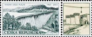 Stamp with Attached Label, The Fláje Dam, Czech Republic,  , Dams, Landscapes, Rivers