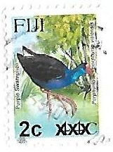 Stamp, Purple Swamphen (Porphyrio porphyrio vitiensis), Fiji,  , Animals (Fauna), Birds