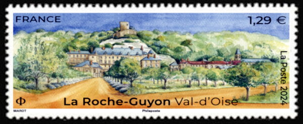 Stamp, View of La Roche-Guyon, France,  , Townscapes / City Views