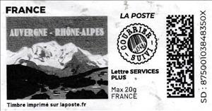 Stamp, Auvergne Rhone Alpes. Redesign. without laposte logo, France,  , Landscapes, Mountains