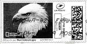 Stamp, Bald Eagle (Haliaeetus leucocephalus) in black, France,  , Animals (Fauna), Birds, Birds of Prey, Eagles