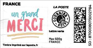 Stamp, Big Thanks. Un Grand Merci 2. Redesign without Laposte logo, France,  , Greetings, Special Occasions