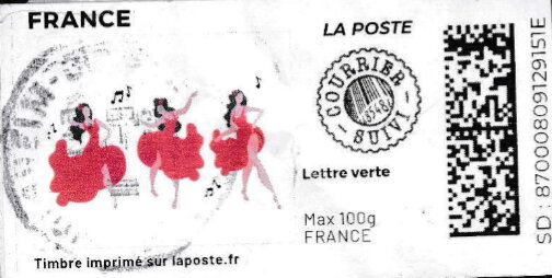 Stamp, Flamenco Dancers. Redesign. No logo Courrier Suivi, France,  , Dance
