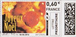 Stamp, Joyful Christmas. Red Baubles. Joyeux Noel, France,  , Christmas