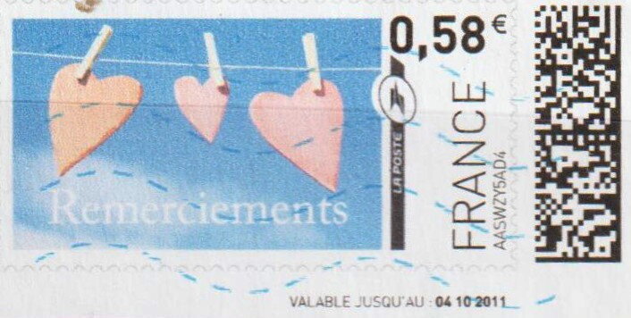 Remerciements/ thanks. Three pink hearts on a line