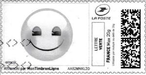 Stamp, Shyly Smiling Emoji in black, France,  , Cartoons
