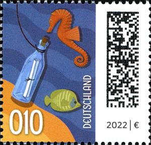 Stamp, Letter in a Bottle, Germany, Federal Republic,  , Animals (Fauna), Bottles, Fishes, Letters (Mail), Sea Life, Seahorses