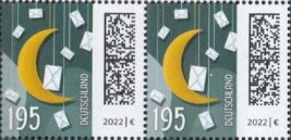 Stamp, Letters around Moon, Germany, Federal Republic,  , Crescent (Moon), Letters (Mail), Moon