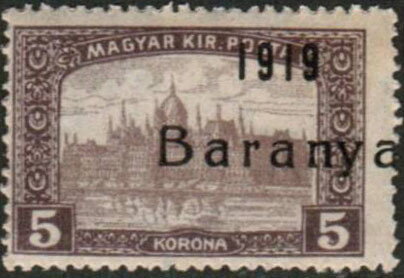 Stamp, Black overprint: '1919 Baranya', Hungary, Serbian Occupation of Baranya,  , Buildings, Government Buildings
