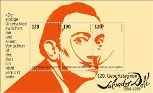 Souvenir Sheet, Salvador Dali, Artist, Liechtenstein,  , Artists, Famous People, Painters