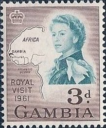 Stamp, Map of West Africa, Gambia,  