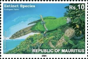 Stamp, Rodrigues Parrot (Necropsittacus rodricanus), Mauritius,  , Birds