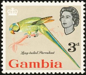 Stamp, Rose-ringed Parakeet (Psittacula krameri), Gambia,  , Birds, Parrots, Animals (Fauna)