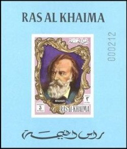 Souvenir Sheet, Johannes Brahms (1833-1897), Ras al Khaimah,  , Composers, Famous People