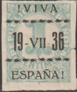 Numeral 1 with overprint VIVA 19-VII-36 ESPANA: