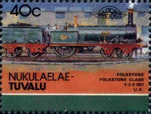Stamp, Folkstone Class 4-2-0 1851 U.K., Tuvalu, Nukulaelae,  , Locomotives, Railways