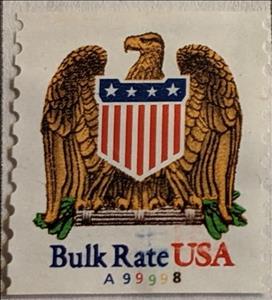 Stamp, Eagle and Shield - Bulk Rate USA, United States of America,  , Animals (Fauna), Birds, Birds of Prey, Coats of Arms, Eagles, Flags