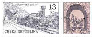 Stamp with Attached Label, Train with locomotive Louny at the railway station in Dubí, Czech Republic,  , Anniversaries and Jubilees, Locomotives, Railways, Steam Traction