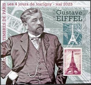 Souvenir Sheet, 4 days of Marigny. n°35 2023. Gustave Eiffel, France,  , Engineers, Philatelic Exhibitions, Stamps, Towers