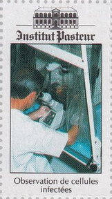 Mini Sheet, Institut Pasteur. Observation of Infected Cells, France,  , Diseases, Hospitals, Laboratories, Medical Science, Scientists