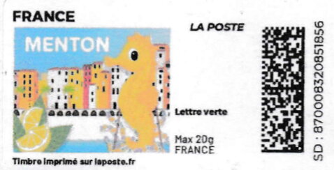 Stamp, Menton. Redesign without laposte logo, France,  , Coastal Areas, Festivals, Townscapes / City Views