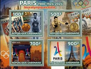Mini Sheet, Olympic Games in Paris in 1900-1924-2024, Gabon,  , Olympic Games, Sports