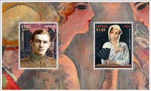 Souvenir Sheet, Jāzeps Grosvalds, Artist, Latvia,  , Famous People, Men, Painters, Paintings, Women