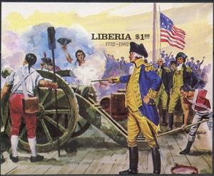 Souvenir Sheet, Battle of Yorktown, Liberia,  , Battle, Flags, Generals, Heads of State, Weapons