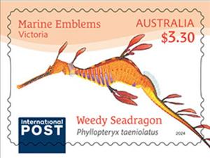 Stamp, Weedy Seadragon (Phyllopteryx taeniolatus), Australia,  , Animals (Fauna), Fishes, Sea Life