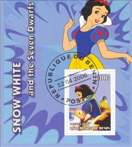 Souvenir Sheet, Disney Snow White and the Seven Dwarfs, Benin,  , Cartoons, Disney, Fairy Tales, Movies