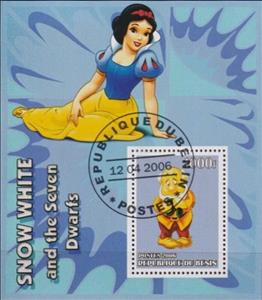 Souvenir Sheet, Disney Snow White and the Seven Dwarfs, Benin,  , Cartoons, Disney, Fairy Tales, Movies