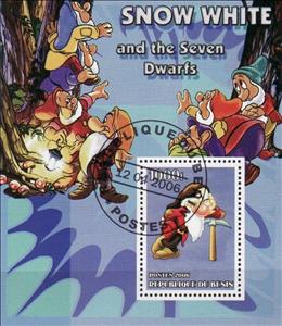 Souvenir Sheet, Disney Snow White and the Seven Dwarfs, Benin,  , Cartoons, Disney, Fairy Tales, Movies