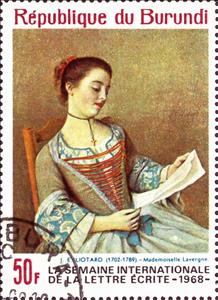 Stamp, Mademoiselle Lavergne by Jean Etienne Liotard (1702-1789), Burundi,  , Letters (Mail), Paintings, Women