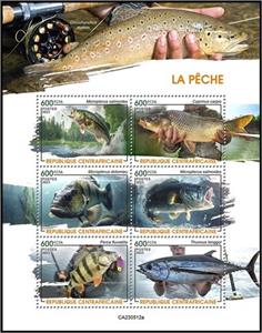 Mini Sheet, Fishing, Central African Republic,  , Fishes, Sea Life