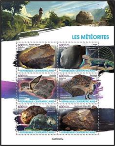 Mini Sheet, Meteorites and Dinosaurs, Central African Republic,  , Dinosaurs, Meteorites