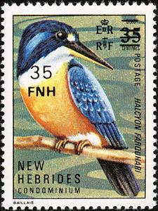 Stamp, Former Issue with Overprint of New Currency and Value, Vanuatu,  , Birds