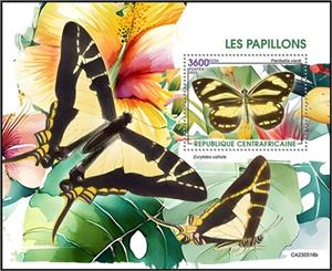 Souvenir Sheet, Pieriballia viardi, Central African Republic,  , Butterflies and Moths, Insects