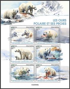 Mini Sheet, Polar Bears and their Prey, Central African Republic,  , Animals (Fauna), Bears