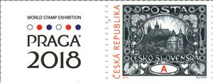 Stamp with Attached Label, Heritage of Czech Philatelic Design : Mucha's Hradcany, Czech Republic,  , Buildings, Castles, Churches - Cathedrals - Basilicas - Chapels, Philatelic Exhibitions, Stamps, Stylized Animals