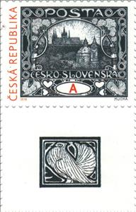 Stamp with Attached Label, Heritage of Czech Philatelic Design : Mucha's Hradcany, Czech Republic,  , Buildings, Castles, Churches - Cathedrals - Basilicas - Chapels, Philatelic Exhibitions, Stamps, Stylized Animals