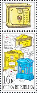 Stamp with Attached Label, Historic mailboxes, Czech Republic,  , Anniversaries and Jubilees, Letters (Mail), Mailboxes, Postal Services